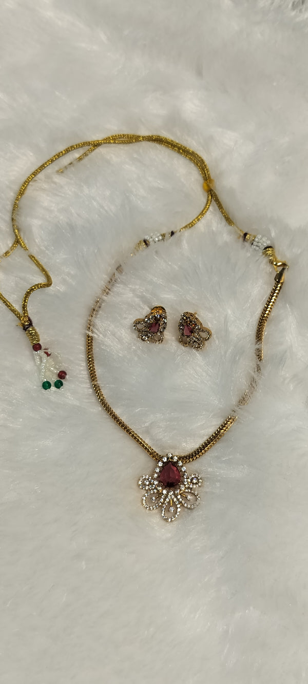 Gold Plated Red Meenakari and Beads Necklace Set